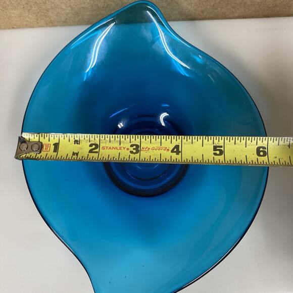 Viking Epic Line Bluenique Oblong Dish Bowl Freeform Art Glass - Picture 7 of 8